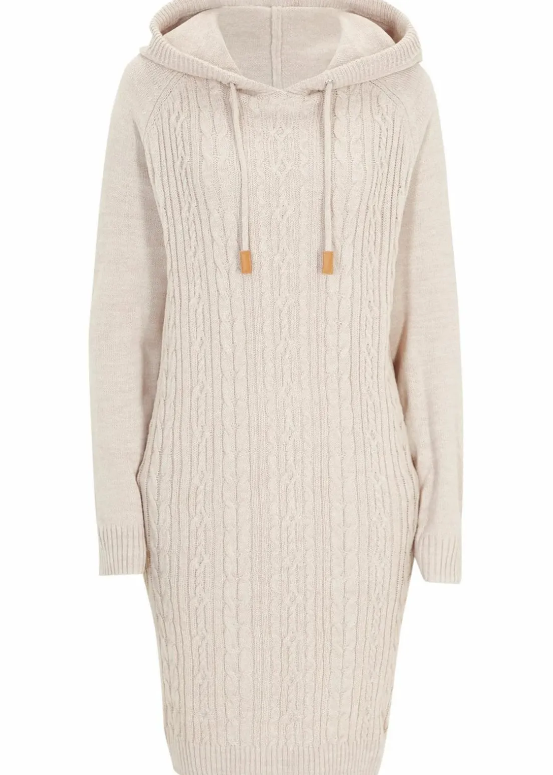 Kapuzen-Strickkleid mit Zopfmuster