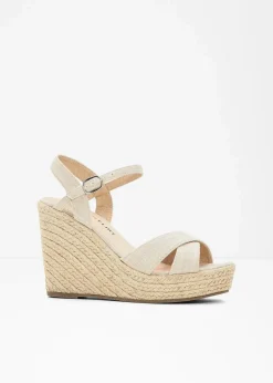 Keilsandaletten in Bast-Optik