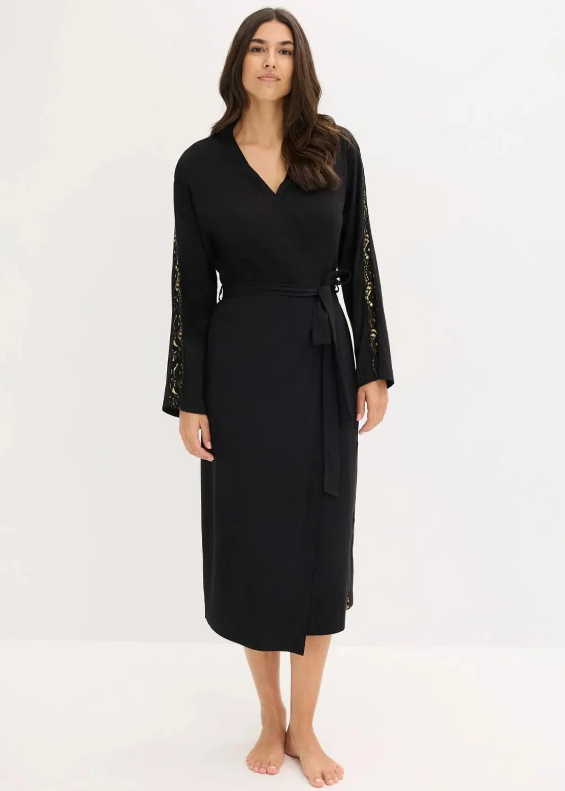 Kimono Morgenmantel mit zarter Glitzerspitze