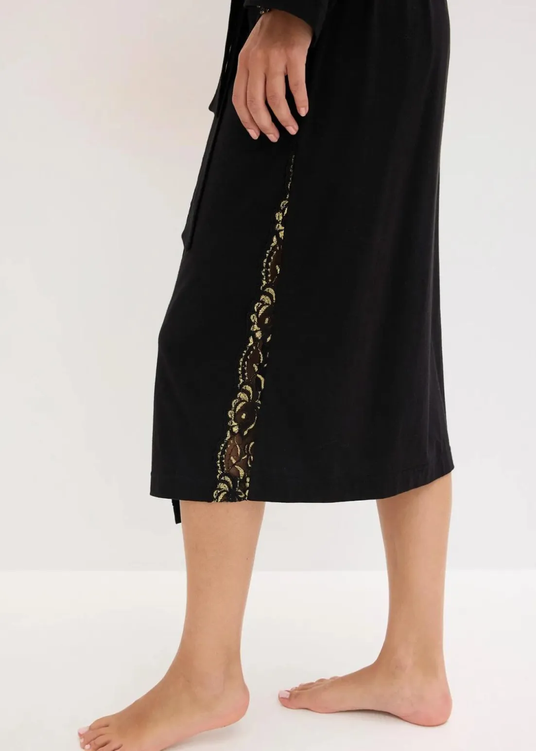 Kimono Morgenmantel mit zarter Glitzerspitze