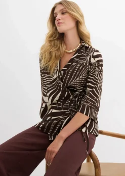 Kimono-Bluse in Leinenoptik