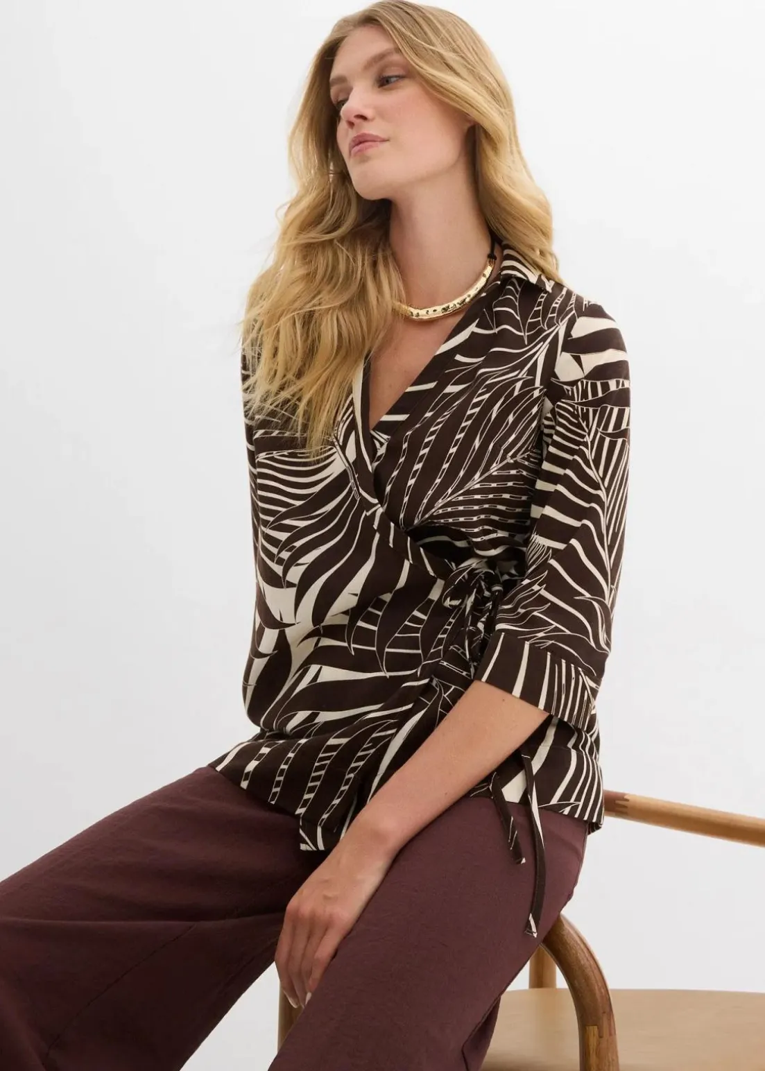 Kimono-Bluse in Leinenoptik