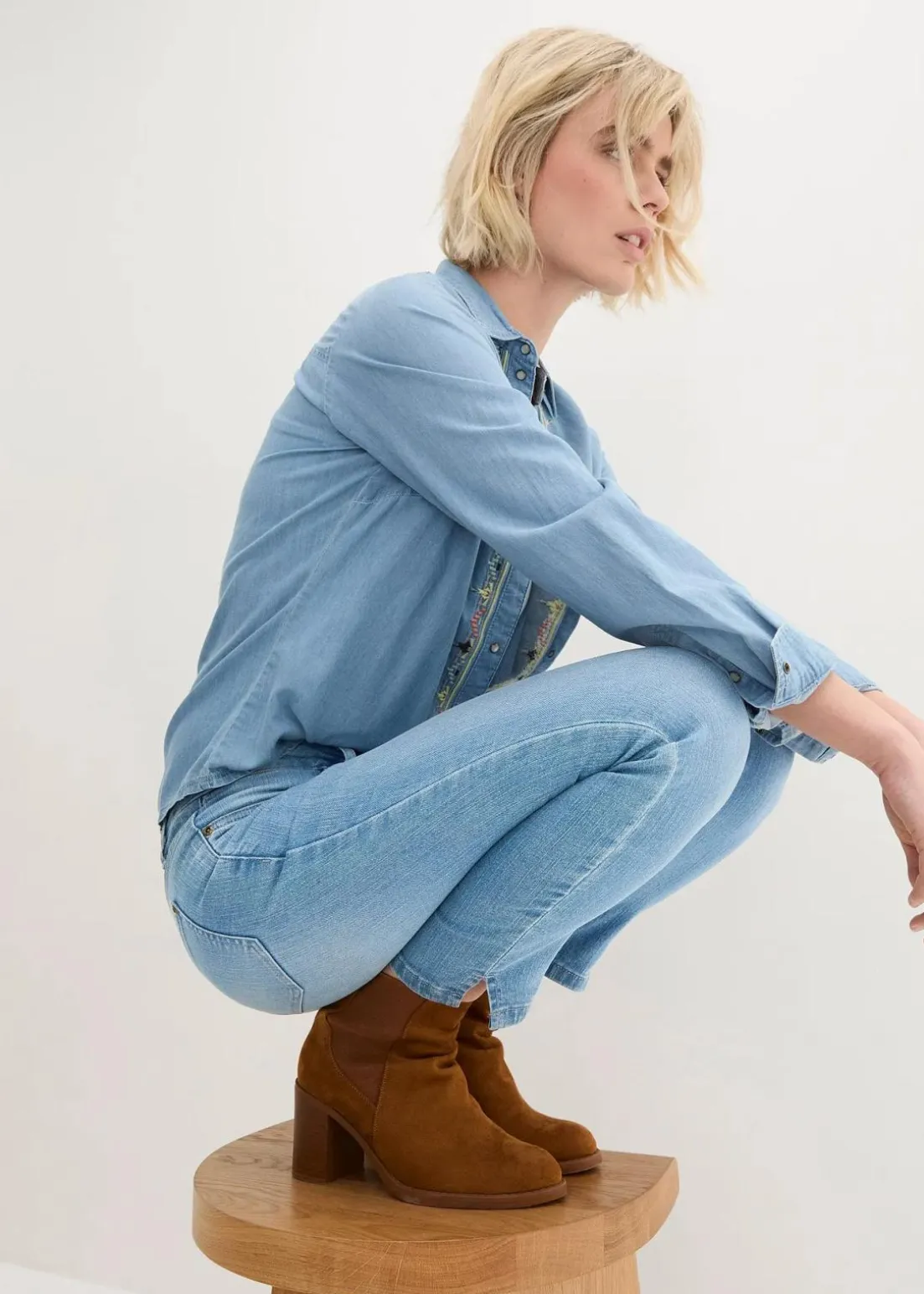 Komfort-Stretch-7/8-Jeans mit Schlitz