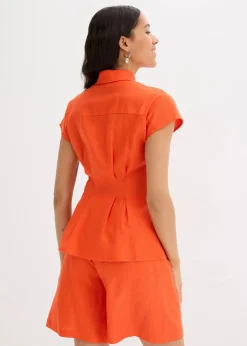 Kurzarmbluse aus luftigem Leinen-Mix