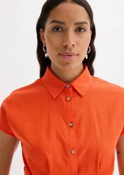 Kurzarmbluse aus luftigem Leinen-Mix