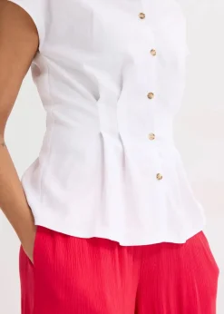 Kurzarmbluse aus luftigem Leinen-Mix