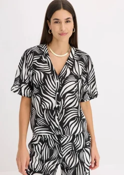 Kurzarmbluse in Leinenoptik