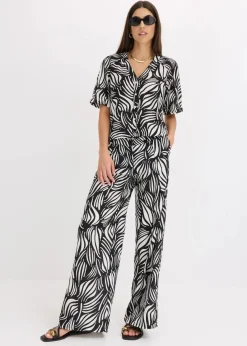 Kurzarmbluse in Leinenoptik