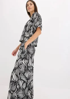 Kurzarmbluse in Leinenoptik