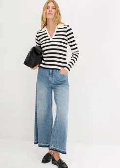 Langarm-Poloshirt aus Rippe