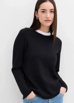 Langarmshirt aus Viskose-Mix mit abgesetztem Turtleneck