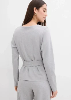 Langarmshirt mit breitem Bindeband aus Viskose-Mix