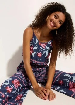 Langer Strandjumpsuit aus fließender Viskose