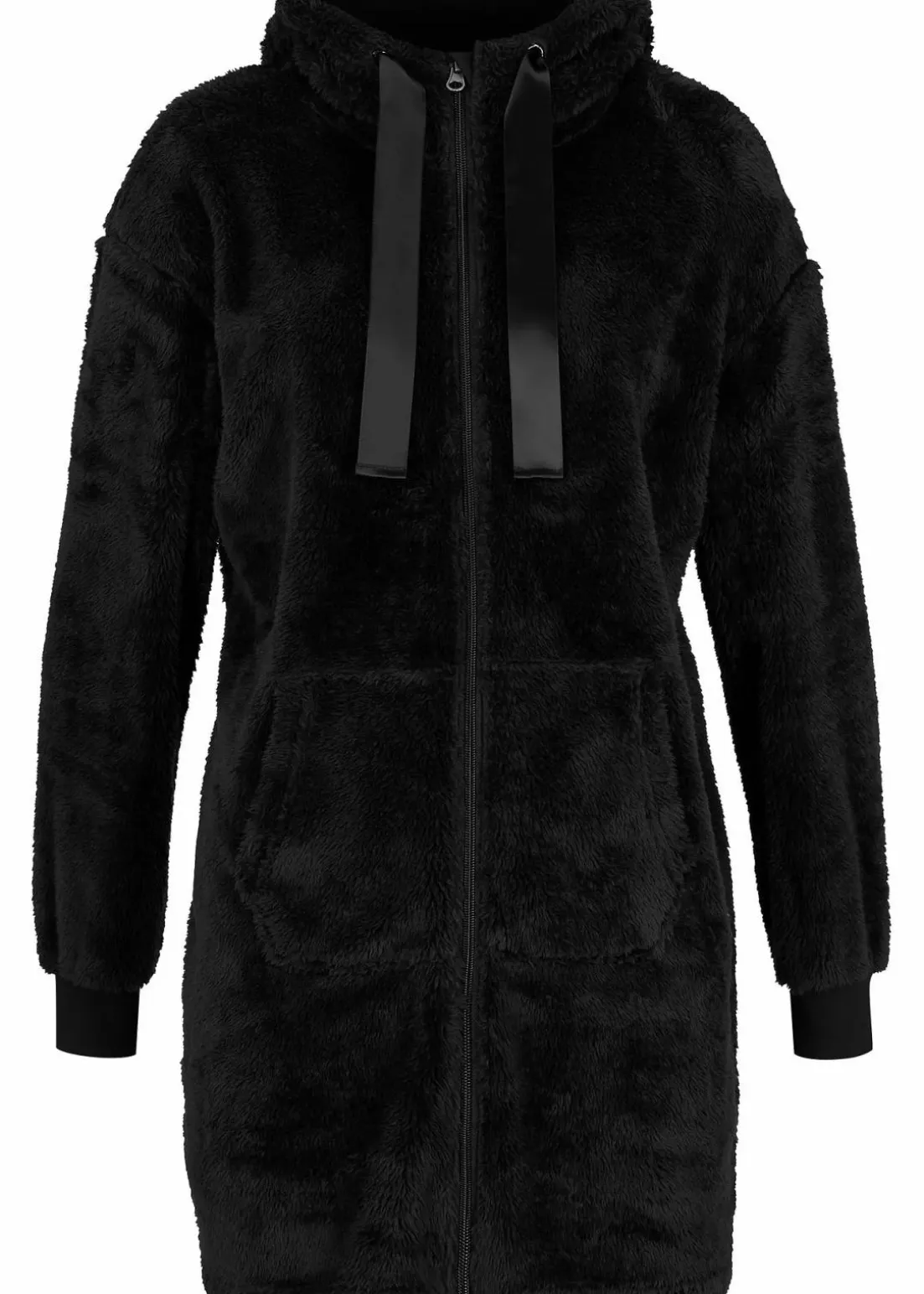 Leichte Loungewear Kuschel-Long-Fleecejacke mit Kapuze