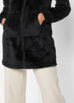 Leichte Loungewear Kuschel-Long-Fleecejacke mit Kapuze