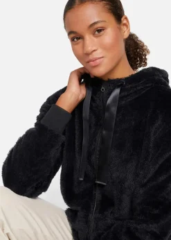 Leichte Loungewear Kuschel-Long-Fleecejacke mit Kapuze