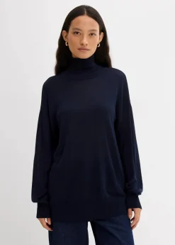 Leichter Feinstrickpullover mit breitem Turtleneck aus Viskose-Mix