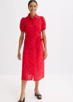 Lochstickerei-Blusenkleid aus reiner Baumwolle