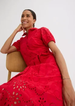 Lochstickerei-Blusenkleid aus reiner Baumwolle