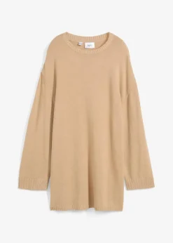 Long-Feinstrickpullover mit Seitenschlitzen aus Viskose-Mix