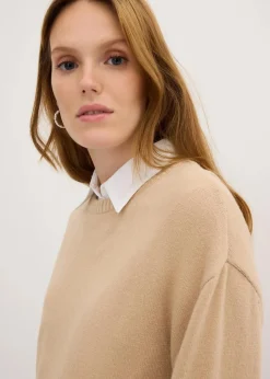 Long-Feinstrickpullover mit Seitenschlitzen aus Viskose-Mix