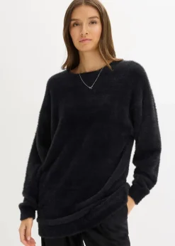 Longpullover aus weichem Federgarn