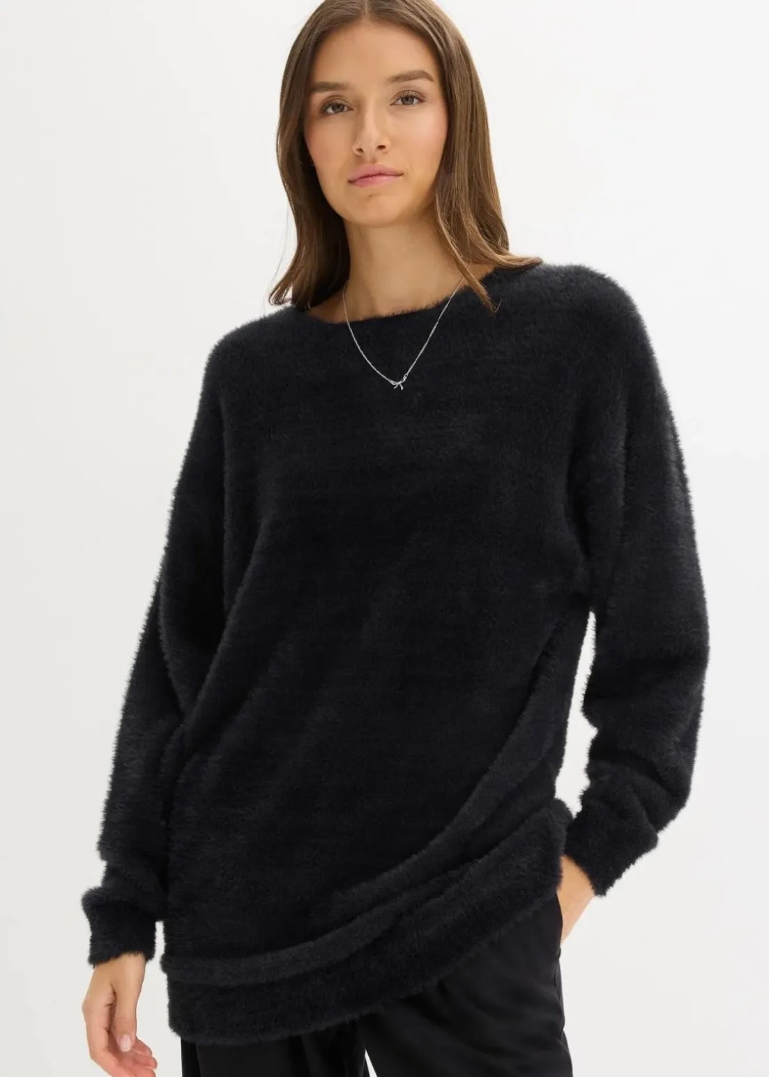 Longpullover aus weichem Federgarn