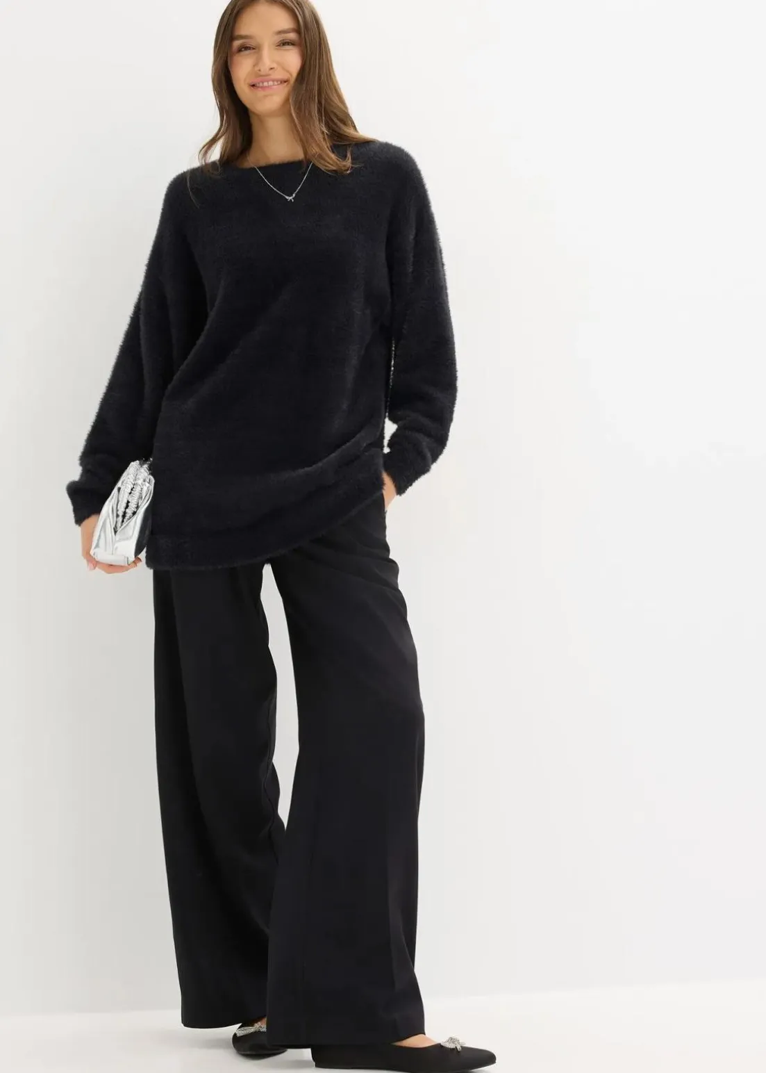 Longpullover aus weichem Federgarn