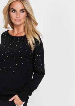 Long-Pullover mit Glitzersteinen