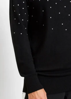 Long-Pullover mit Glitzersteinen