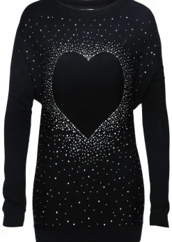Longpullover mit Herz-Dekostein-Applikation