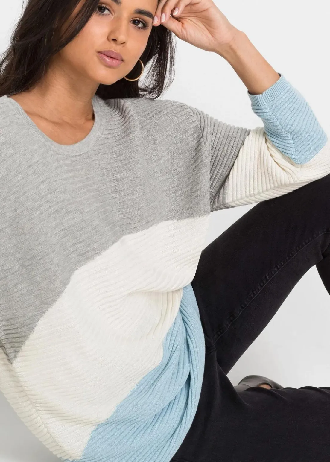 Longpullover mit Rippmuster