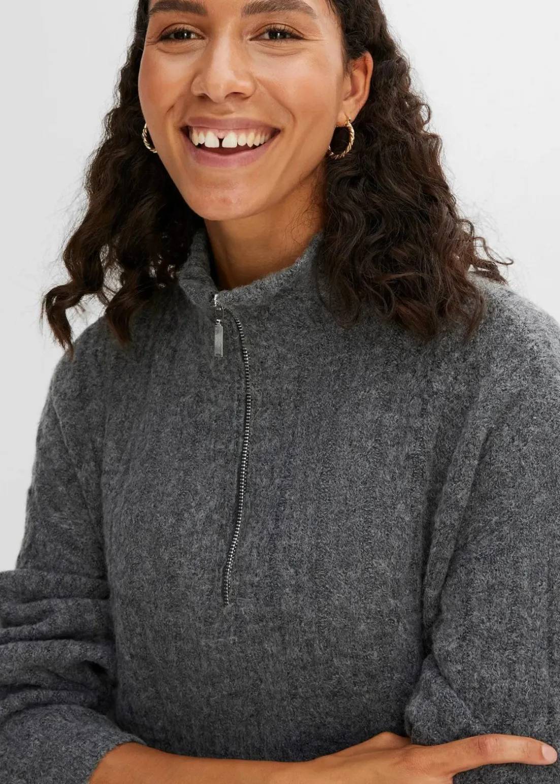 Longpullover mit Zopfmuster