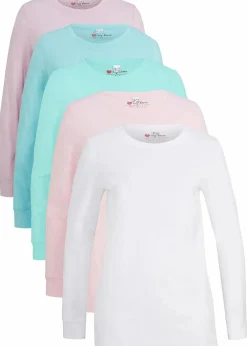 Longshirt mit Rundhalsausschnitt, Langarm (5er Pack)