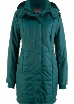 Long-Steppjacke, wattiert mit Kragen und Kapuze