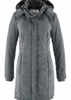 Long-Steppjacke, wattiert mit Kragen und Kapuze