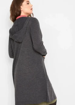 Longstrickjacke mit Kapuze