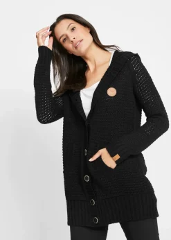 Longstrickjacke mit Kapuze