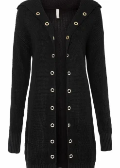 Longstrickjacke mit Kapuze