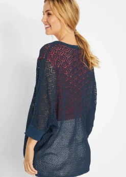 Longstrickjacke mit Lochmuster