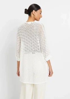 Longstrickjacke mit Lochmuster