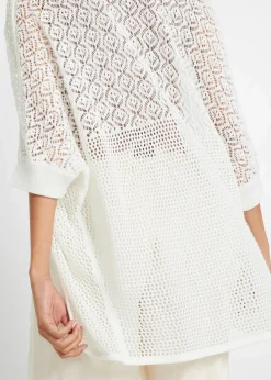 Longstrickjacke mit Lochmuster