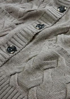 Longstrickjacke mit Schalkragen und Zopfmuster