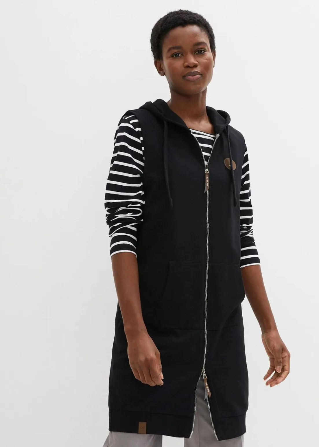 Long-Sweatweste mit Kapuze aus Baumwoll-Mix