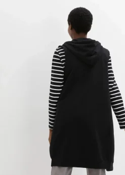 Long-Sweatweste mit Kapuze aus Baumwoll-Mix