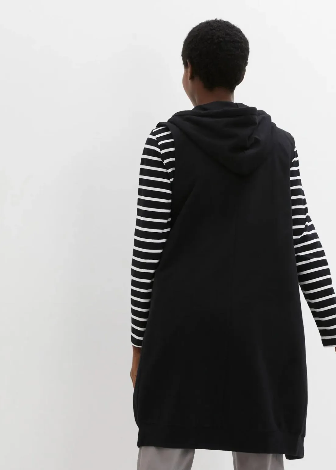 Long-Sweatweste mit Kapuze aus Baumwoll-Mix