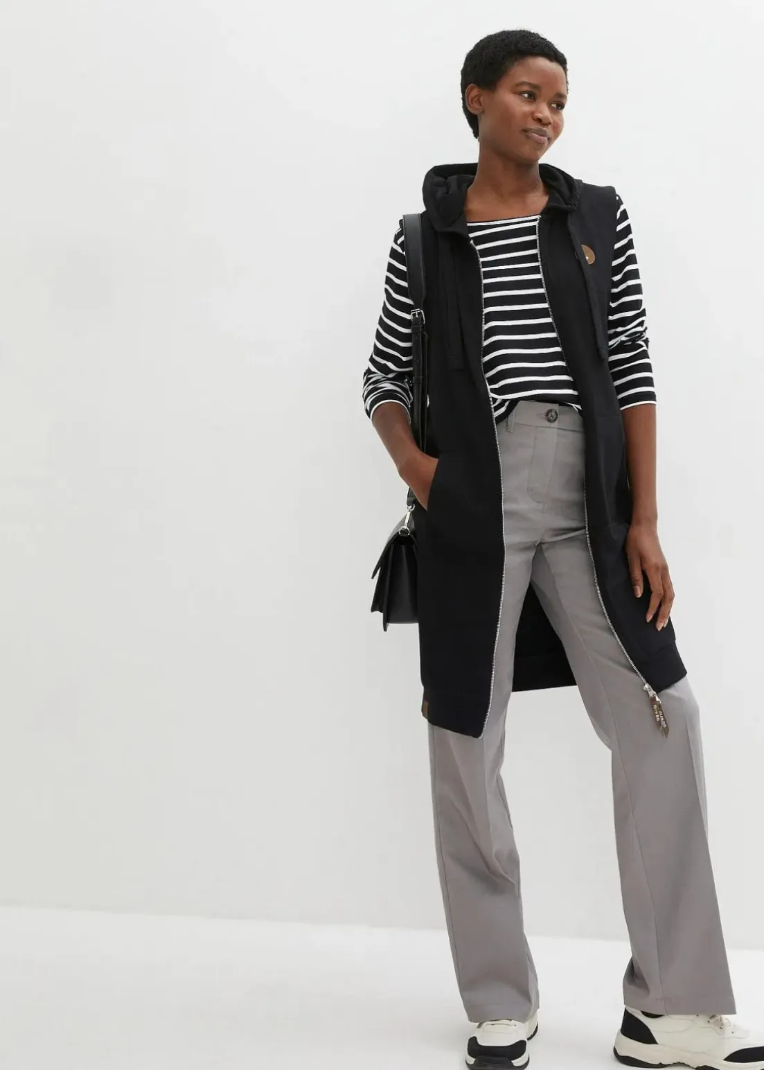 Long-Sweatweste mit Kapuze aus Baumwoll-Mix