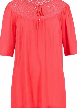 Long-Tunika aus Crinkle, halbarm