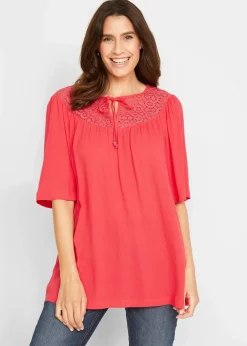 Long-Tunika aus Crinkle, halbarm