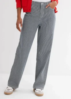 Loose Straight-Jeans, High Waist, gestreift